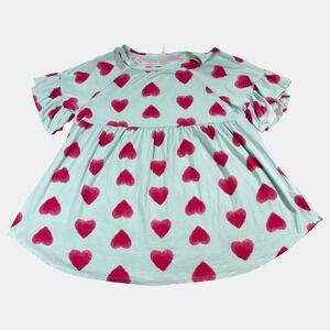 Emerald Dress Kids Girls Aqua Pink Ruffle Sleeve Heart Print Babydoll Size Large